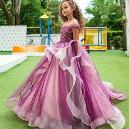 Girl Dresses Lace Ball Gown Kids Flower Long Sleeve Party Prom Princess Bridesmaid Wedding Formal Occasion Dress