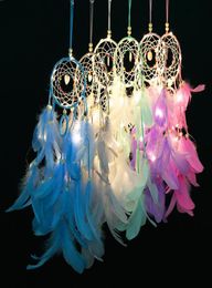 Dream Catcher with Feather Beads LED Light Hanging Decor Dreamcatcher Net Car Hanging Ornament Home Wedding Decor Pendant4142728