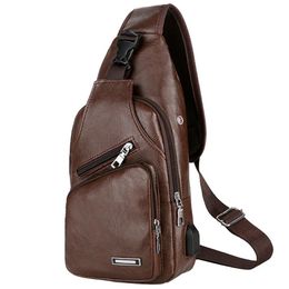 Waist Bags 25# Est Fashion Men's Leather Sling Pack Chest Shoulder Crossbody Bag Biker Satchel Men Briefcases S 2023