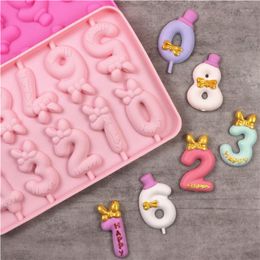 Baking Moulds 0-9 Digital Birthday Bow Top Hat Lollipop Silicone Mould DIY Chocolate Candle Cake Fondant Tools