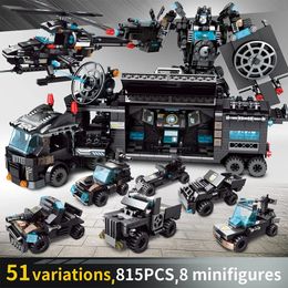 Soldier City Station Car Headquarters Building Blocks Truck SWAT Figure WW2 Military Bricks Toys for Children Kids 231110