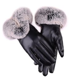 Touch Sn PU Leather Gloves Women Warm Winter Mittens Fashion Luxury Faux Fur Gants Female Leather Plush Luvas Skiing Thick3649447