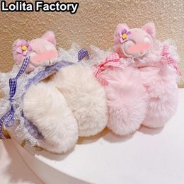 Ear Muffs Lace Plush Earmuffs Lolita Lovely Sweet Warm Girl Bowknot Autumn and Winter Decoration woman 231109