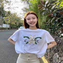 2023 New designer womens t shirt high-end High Edition 2023 Summer Year of the Rabbit Exclusive Double Lock Print Loose Sleeve T-Shirt