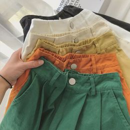 Women's Shorts Women's Summer Shorts Korean Style Candy Solid Cotton Casual Wide Leg Bermuda Shorts Button Flight High Waist Shorts Women's 230410