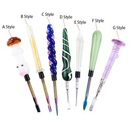 7 Styles Colourful smoking Glass and Stainless Steel Dabber Tools Vaporizer Dry Herb Dabbers Nail Concentrate Daber Banger Tools