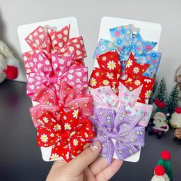 Hair Accessories 4Pcs/Set Solid Ribbon Bowknot Bows Clip Printed Hairpins Children Barrettes Handmade Gift Kids