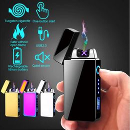 Accendino elettrico a doppio arco Accendini USB Accendini al plasma antivento ricaricabili senza fiamma Fumatori con display a LED Regali gadget da uomo