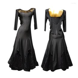 Stage Wear Sexy Ballroom Dresses Women Waltz Dance Costume Dress For Black Lace Splicing
