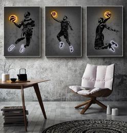 Scarpe da basket al Neon Sport poster e stampa Street Wall Art Picture Abstract Canvas Painting Idea regalo Man Office Home Decor6754683