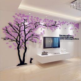 Wall Stickers DIY Large Art Mirror Wall Sticker Tree Living Room Acrylic Wall Sticker TV Background Home Decoration Wall Picture Children's Room Sticker 230410