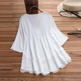 Women's Blouses Women Blouse 2023 WInter Large Vintage Long Sleeve Lace V-Neck Button Tops Office Work Shirts Blusas