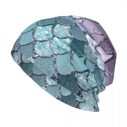 Berets Mermaid Scales Navy Blue Teal Purple Glam #1 (Faux Glitter) #shiny #decor #art Knit Hat Hiking Caps Women Men's