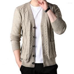 Men's Sweaters Solid Colour Thickened Cardigan Diamond Plaid Thick Wool Warm Fashion Long Sleeved Casual Mens
