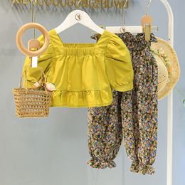 Clothing Sets Summer Girls' Clothing Set Short Sleeve Shirts and Flower Trousers Baby Clothing Toddler Girls' Clothing Children's Clothing Set 230410