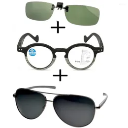 Sunglasses 3Pcs!! Wood Progressive Multifocal Far And Near Reading Glasses Men Women Pilot Polarized Outdoor Clip