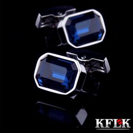 Cuff Links KFLK Jewellery shirt Fashion cufflink for mens Brand Blue Crystal Cuff link Luxury Wedding Groom Button High Quality guests 231109