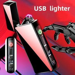 Lighters Intelligent Touch Screen Induction Dual Arc Lighter USB Charging LED Running Light Metal Outdoor Windproof Pulse Plasma