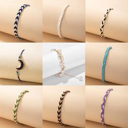 Charm Bracelets Bohemia Crescent Pearl Bracelet For Women Colourful Adjustable Rope Chain Bangle Beach Party Jewellery Wholesale