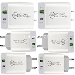 20W 12W QC3.0 Dual Ports Type c USB C charger PD Eu US PD Wall Chargers For iphone 14 15 Samsung Htc Huawei Android B1