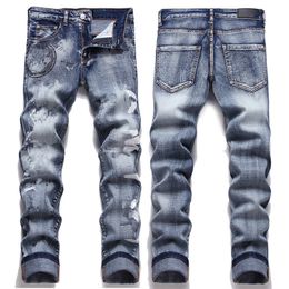 Mens Designer Preto Jean High Street Roxo Jeans Mens Bordado Calças Mulheres Oversize Rasgado Remendo Buraco Denim Reta Moda Jeans para Homens