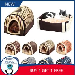 kennels pens Semi-enclosed Dog House Soft Dog Cave Bed Foldable Removable Washable Warm House Nest with Mat Small Medium Pets Animals Kennel 231109