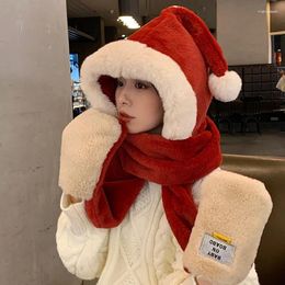 Berets Winter Bomber Hats Women Christmas Hat Red Scarf Set Plush Thickened Gloves Three Piece Windproof One Wizard