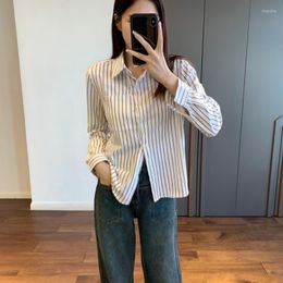 Women's T Shirts Striped Shirt Top Women's Early Spring 2023 Fashion Pure Cotton High-grade Sense Ins Style Folded Long-sleeved