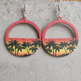 Dangle Earrings Beach Scenery Sunset Coconut Grove Hollow Holiday Feng Shui Drop Round Earring Accessories