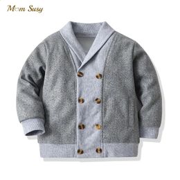 Пальто Шерстяная куртка для маленьких мальчиков и девочек, однотонное теплое пальто для малышей, двубортное пальто на весну и осень, верхняя одежда для малышей от 1 до 7 лет 231110