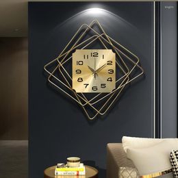 Wall Clocks Modern Wrought Iron Square Shape Home Livingroom Mural Decoration El Lobby Mute Clock Sticker Crafts