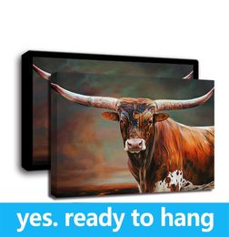 Oil Painting Animal Bulls Framed Wall Art Print on Canvas Home Decor Ready To Hang Framed2181281