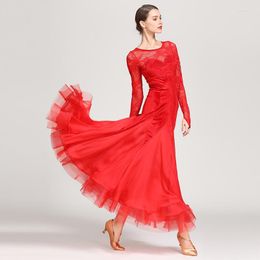 Stage Wear Lady Ballroom Dancing Dress Long Sleeve Lace Costumes Girls Long-sleeved Modern Dance Suit D0742