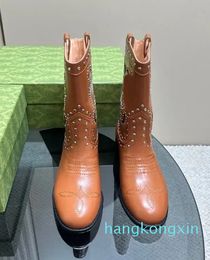 Luxury Double Studs Boots Leather High Quality Fashion Fashion Boots Top Factory Shoes