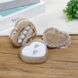 New Heart-shape Linen Ring Box Jewellery Case Valentine's Day Vintage Lace Engagement Wedding Ceremony Ring Storage Box