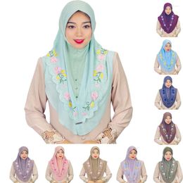 Ethnic Clothing Muslim Double Layer Hijab Heavy Embroidery Lace Pullover Headscarf Malay Ladies Scarf Chiffon Amira Shawls