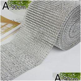 Craft Tools 1 Roll 24 Rows Gold Sier Crystal Diamond Mesh Rhinestone Ribbon For Birthday Wedding Diy Decoration Cake Wrap Tle Drop D Otrtc