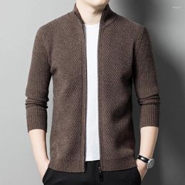 Men's Sweaters Real Sheep Wool Thick Cardigan Casual Warm Zipper Sweater Long Sleeve Male Pure Cashmere Knit Coat