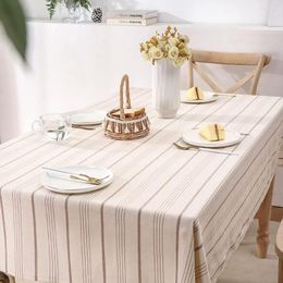 Table Cloth Simple&Opulence Linen And Cotton Stripe Waterproof Rectangle Tablecloth For Dinner Picnic Indoor&Outdoor Party