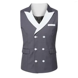 Men's Vests Mens Suit Vest Autumn Winter Leisure Slim Waistcoat Retro Daily Solid Buckle Pocket Vestes Gilet Trendy 2023 Clothing For Man