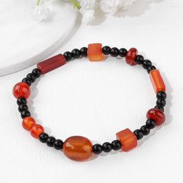 Strand Red Agate Multiple Shapes Stone Beads Bracelets Black Onyx Rice Natural Women Men Wristband Gift