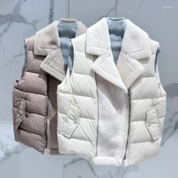 Women's Trench Coats 2023 Autumn And Winter Women Lamb Wool Splicing Down Jacket Vest Fashion Side Zipper Warm Waistcoat