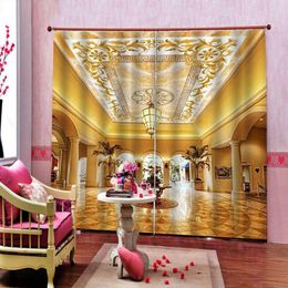 Curtain European Golden Pattern 3D Blackout Curtains Po Print For Living Room Bedroom Drapes Decor Sets 2 Panels With Hooks