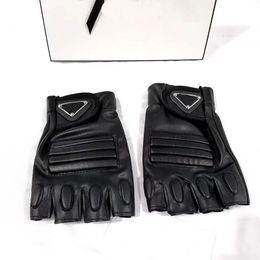 Design Gloves Sports leather half finger gloves, fur inner brand, black with label wholesale