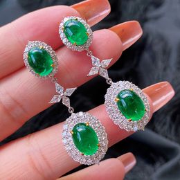 Handmade Lab Emerald Earrings 925 Sterling silver Party Wedding Drop Dangle Earrings for Women Bridal Promise Engagement Jewellery