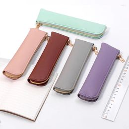 Mini Pen Sleeve PU Leather Small Bag Zipper Pencil Pouch Stationery Fountain Holder Case Student School Supplies