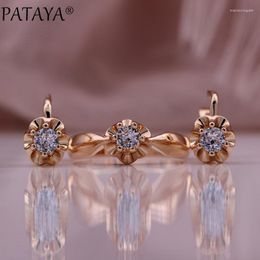 Necklace Earrings Set PATAYA 585 Rose Gold Colour Exquisite Natural Zircon Dangle Rings Sets Women Wedding Party Jewellery Gift