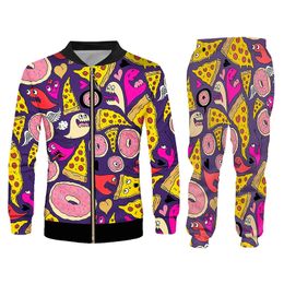 Men s Tracksuits OGKB 2 Pieces Sets Dessert 3D Sand Donut Printed Jacket And Jogging Pants Suits For Women Fall Funny Hip Hop Tracksuit 231110