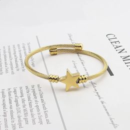 Bangle Cute Star Shape Bangle Adjustable Size Bracelet High Quality Stainless Steel Twisted Cable Wire Jewelry Women Love Gift 231110