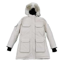 Womens Winter outdoor leisure sports down jacket white duck windproof parker long leather collar cap warm real wolf fur stylish classic adventure coat 8PR42